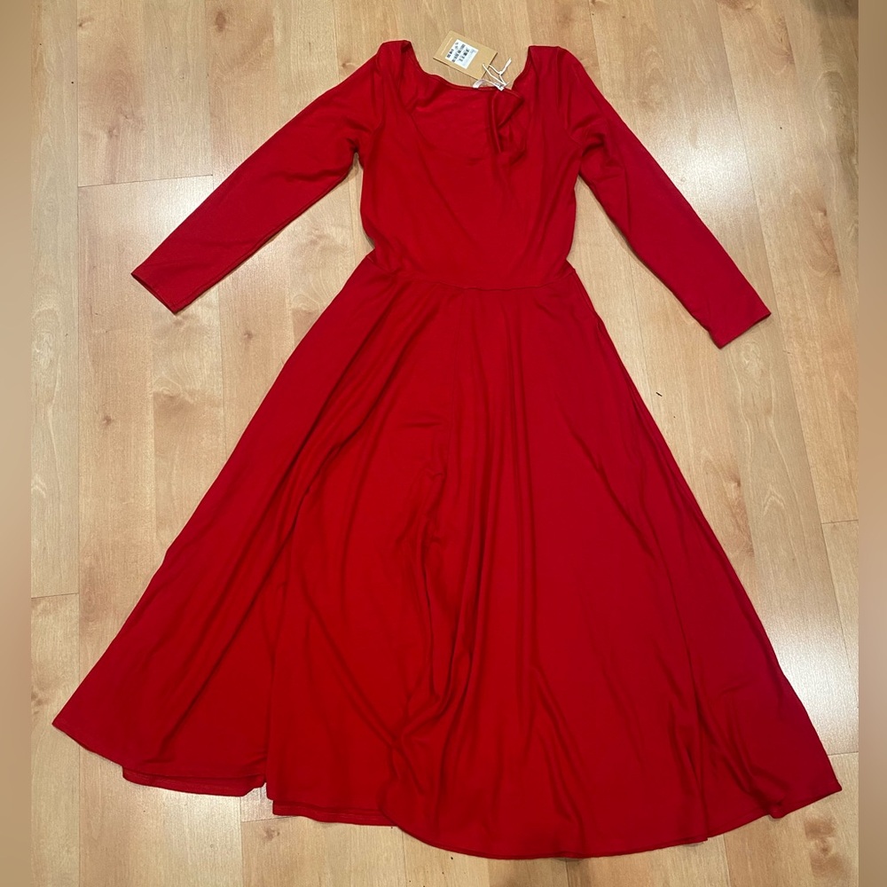 Reformation Red Long-Sleeve A-Line Maxi Dress